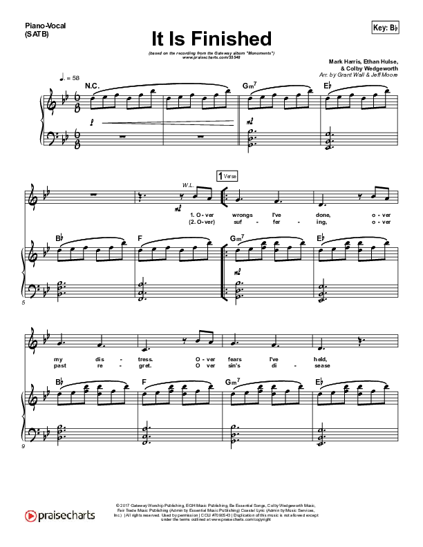 It Is Finished Piano/Vocal (SATB) (GATEWAY)