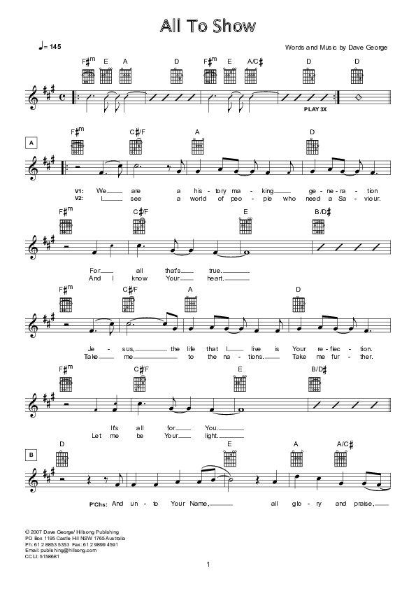 All To Show Lead Sheet (Hillsong London / Hillsong Worship)