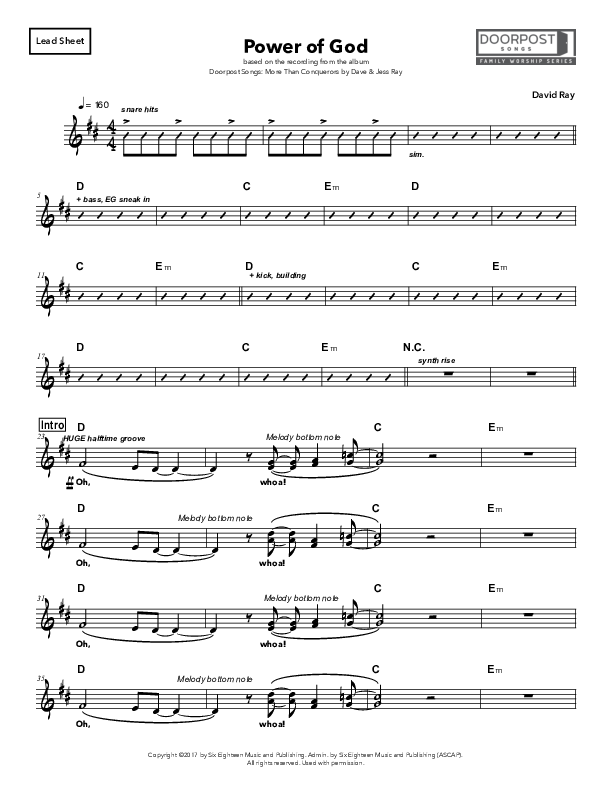 Power Of God Lead Sheet (Doorpost Songs / Dave and Jess Ray)