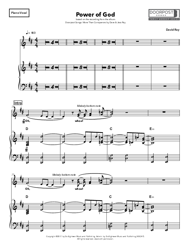 Power Of God Piano/Vocal & Lead (Doorpost Songs / Dave and Jess Ray)