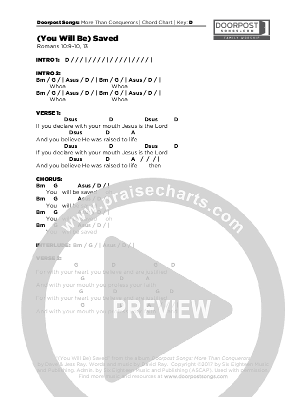 (You Will Be) Saved Chords & Lyrics (Doorpost Songs / Dave and Jess Ray)