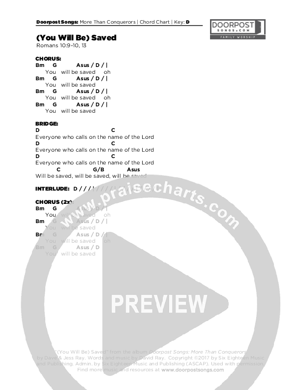 (You Will Be) Saved Chords & Lyrics (Doorpost Songs / Dave and Jess Ray)