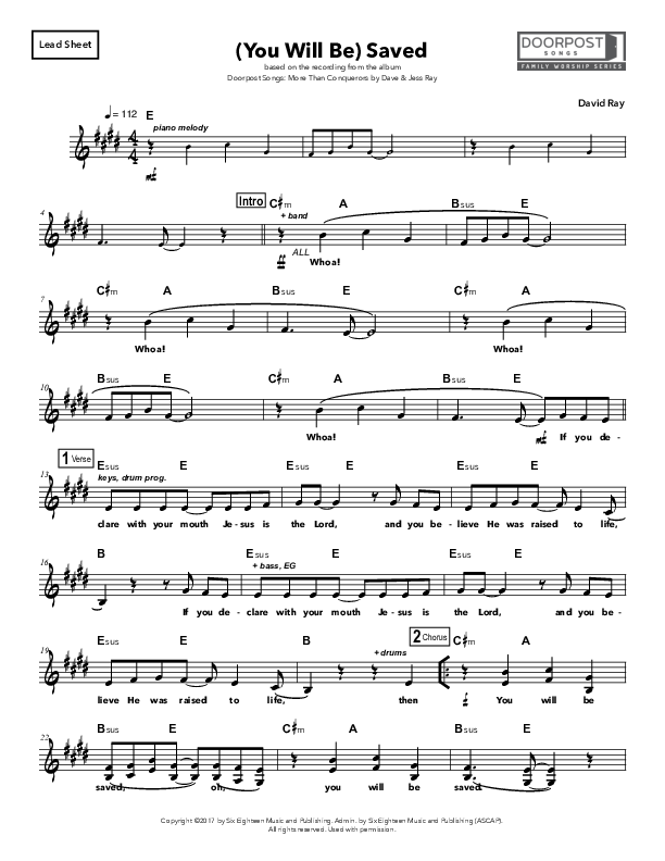 (You Will Be) Saved Lead Sheet (Doorpost Songs / Dave and Jess Ray)