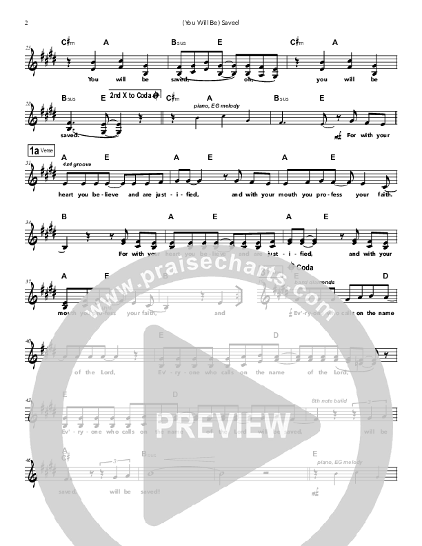 (You Will Be) Saved Lead Sheet (Doorpost Songs / Dave and Jess Ray)