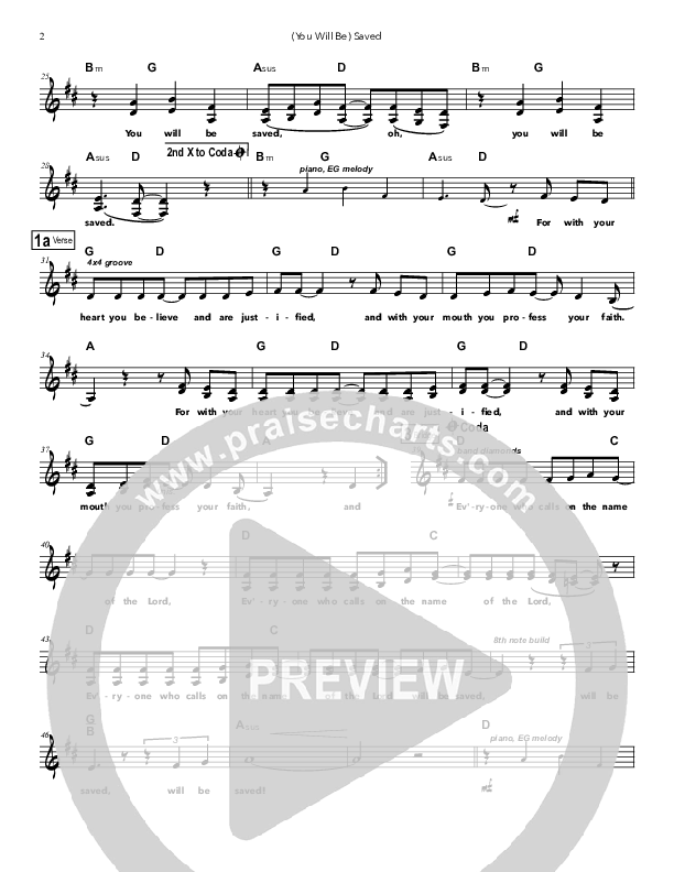 (You Will Be) Saved Piano/Vocal (Doorpost Songs / Dave and Jess Ray)