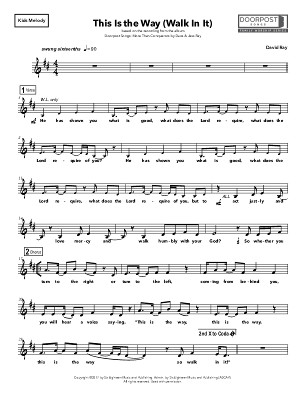 This Is The Way (Walk In It) Lead Sheet (Doorpost Songs / Dave and Jess Ray)