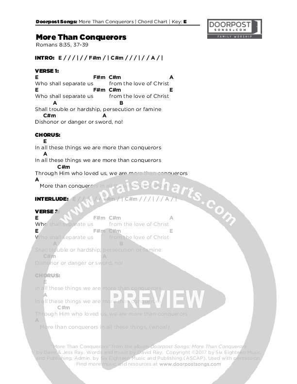 More Than Conquerors Chords & Lyrics (Doorpost Songs / Dave and Jess Ray)