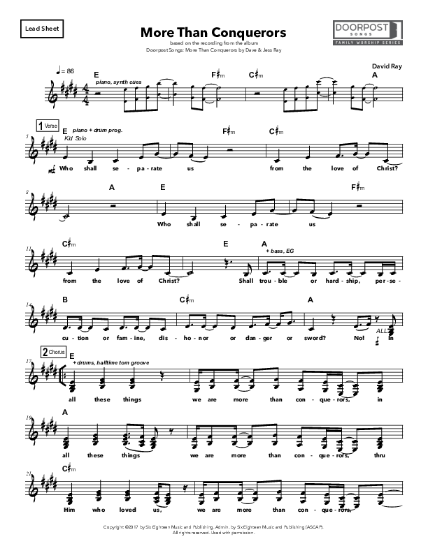 More Than Conquerors Lead Sheet (SAT) (Doorpost Songs / Dave and Jess Ray)