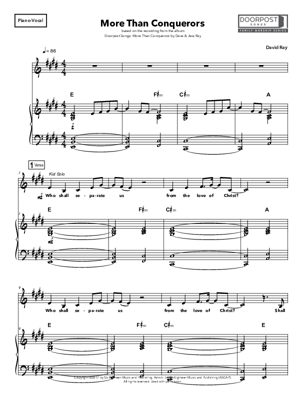 More Than Conquerors Piano/Vocal (Doorpost Songs / Dave and Jess Ray)