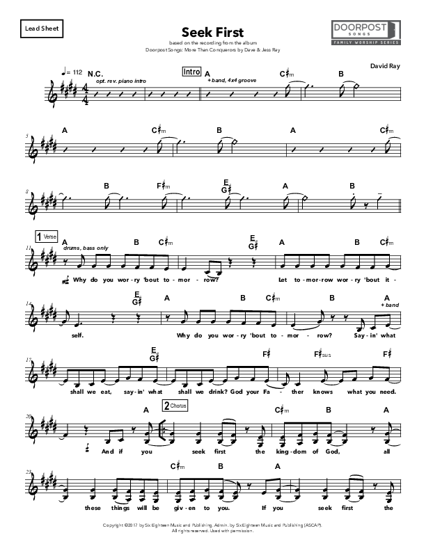 Seek First Lead Sheet (Doorpost Songs / Dave and Jess Ray)
