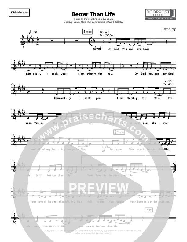 Better Than Life Lead Sheet (Doorpost Songs / Dave and Jess Ray)