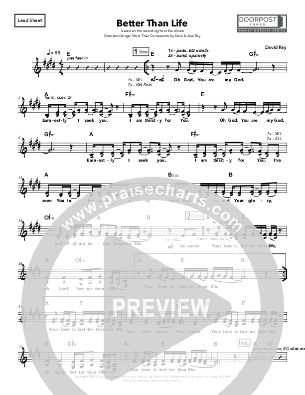 Better Than Life Lead Sheet (SAT) (Doorpost Songs / Dave and Jess Ray)