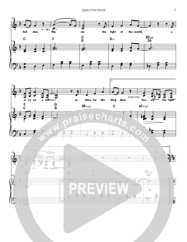 Light Of The World Piano/Vocal (Doorpost Songs / Dave and Jess Ray)