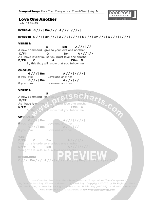 Love One Another Chords & Lyrics (Doorpost Songs / Dave and Jess Ray)