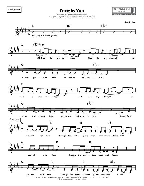 Trust In You Lead Sheet (Doorpost Songs / Dave and Jess Ray)