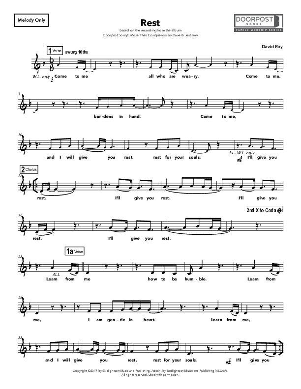 Rest Lead Sheet (Doorpost Songs / Dave and Jess Ray)