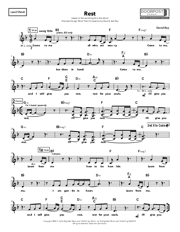 Rest Lead Sheet (SAT) (Doorpost Songs / Dave and Jess Ray)