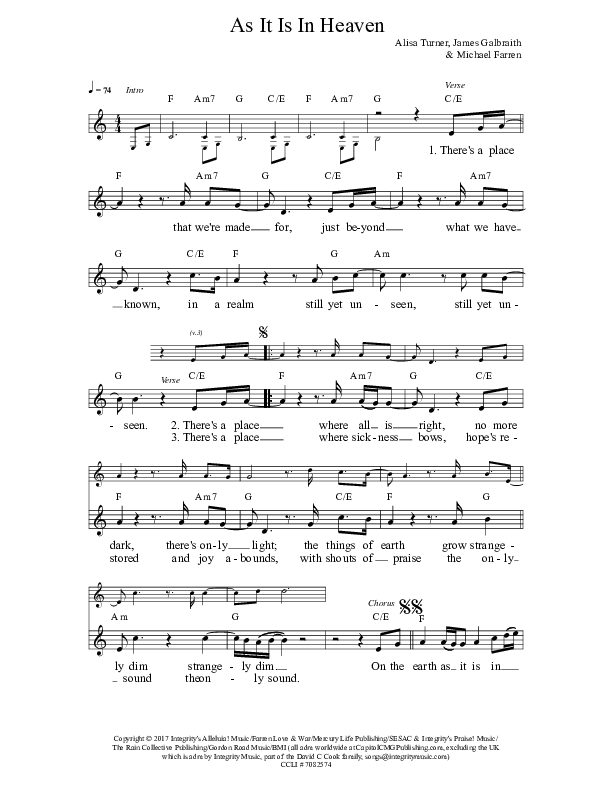 As It Is In Heaven Lead Sheet (Corey Voss / Alisa Turner / Michael Farren)