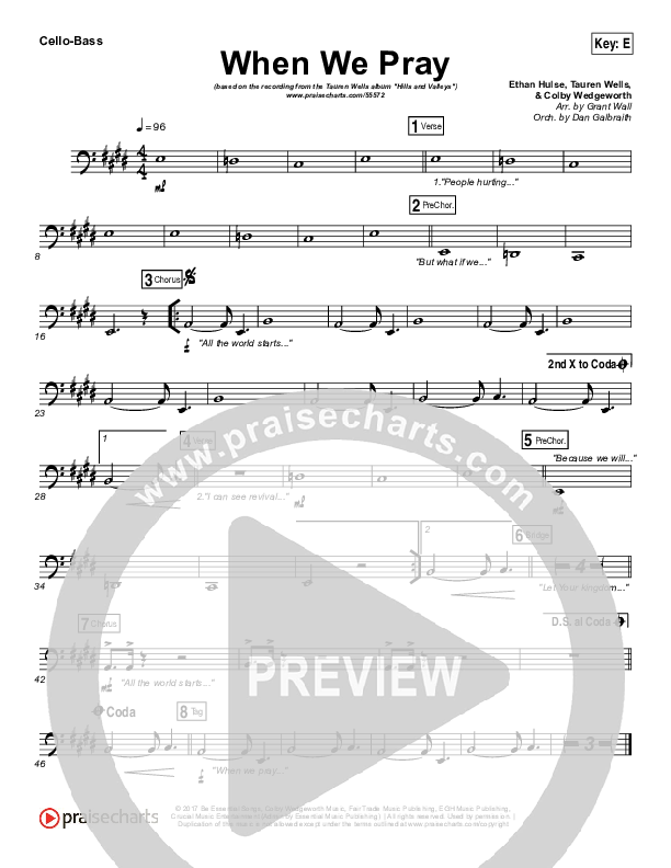 When We Pray Cello/Bass (Tauren Wells)