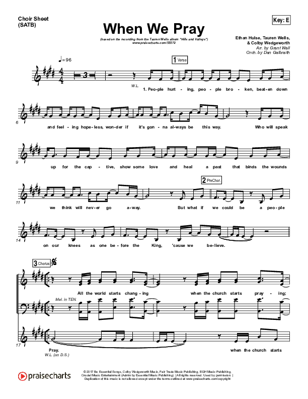 When We Pray Choir Sheet (SATB) (Tauren Wells)