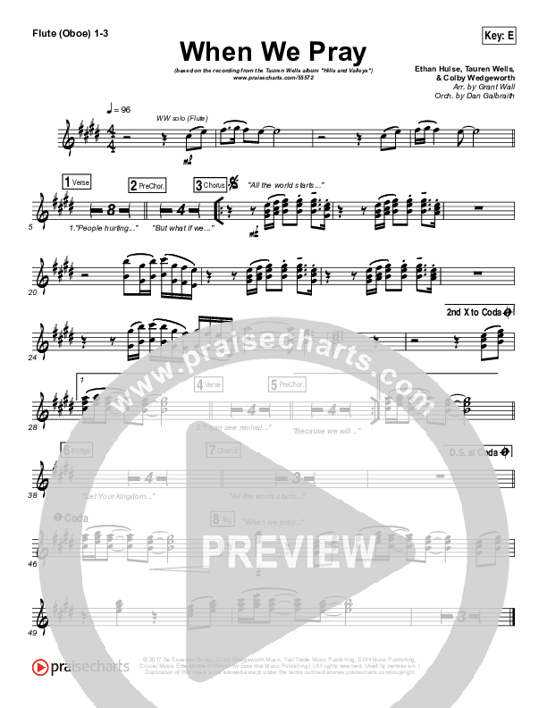 When We Pray Flute/Oboe 1/2/3 (Tauren Wells)