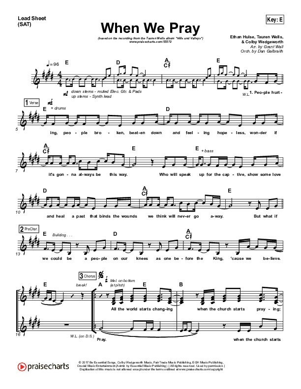 When We Pray Lead Sheet (SAT) (Tauren Wells)