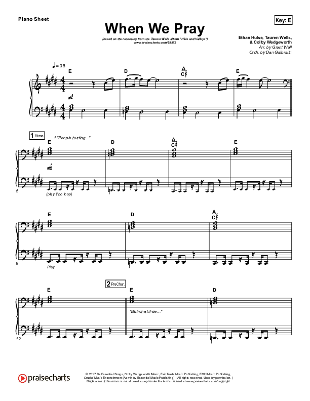 When We Pray Piano Sheet (Tauren Wells)