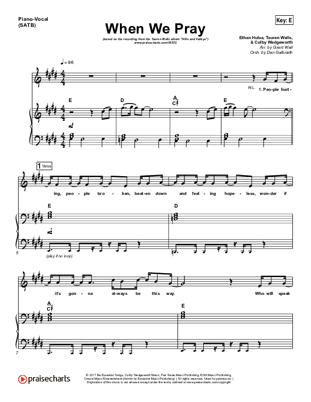 When We Pray Piano/Vocal Pack (Tauren Wells)