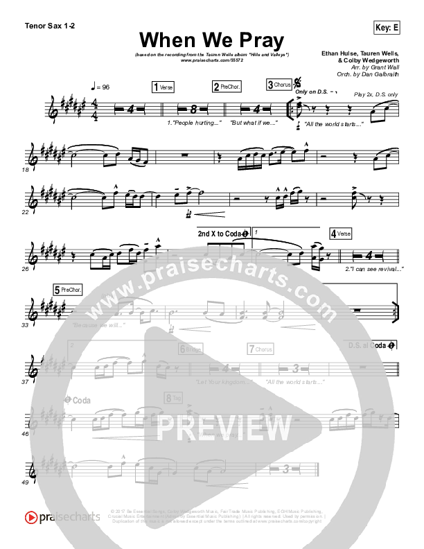 When We Pray Tenor Sax 1/2 (Tauren Wells)