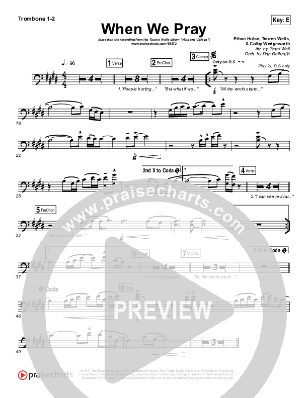 When We Pray Trombone 1/2 (Tauren Wells)
