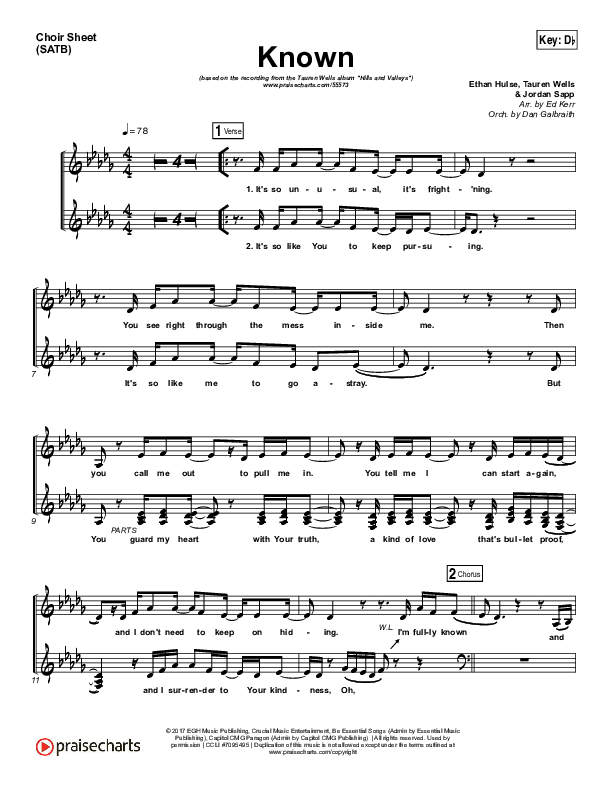 Known Choir Sheet (SATB) (Tauren Wells)
