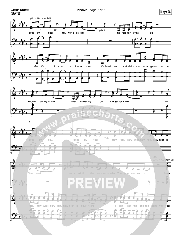 Known Choir Sheet (SATB) (Tauren Wells)