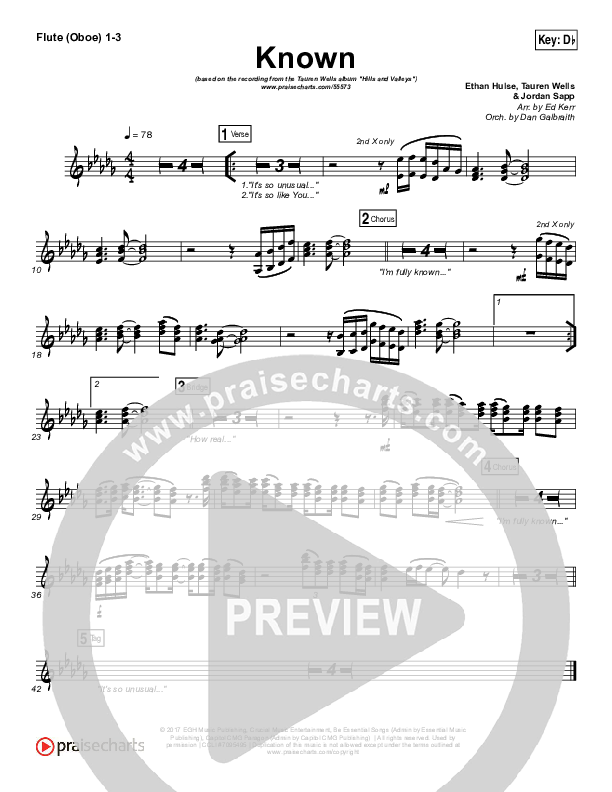 Known Flute/Oboe 1/2/3 (Tauren Wells)