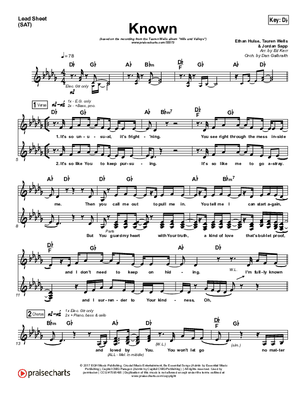 Known Lead Sheet (SAT) (Tauren Wells)