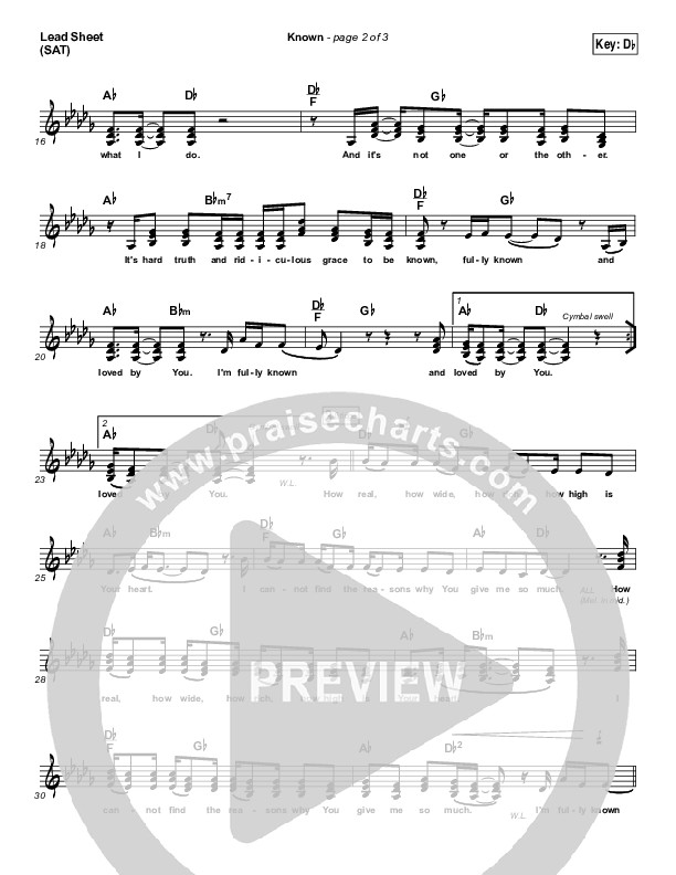 Known Lead Sheet (SAT) (Tauren Wells)