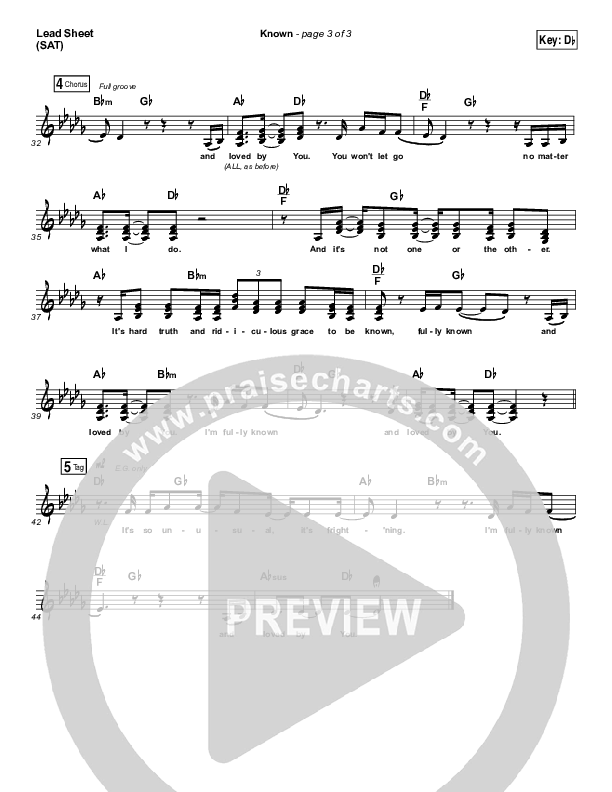 Known Lead Sheet (SAT) (Tauren Wells)