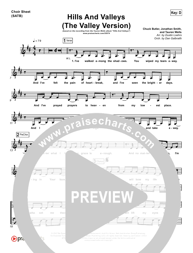 Hills And Valleys (The Valleys Version) Sheet Music PDF (Tauren Wells ...