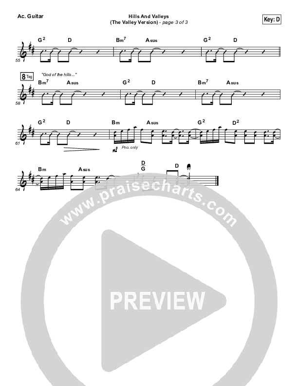 Hills And Valleys (The Valleys Version) Acoustic Guitar (Tauren Wells)