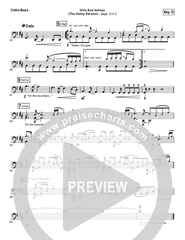 Hills And Valleys (The Valleys Version) Cello/Bass (Tauren Wells)