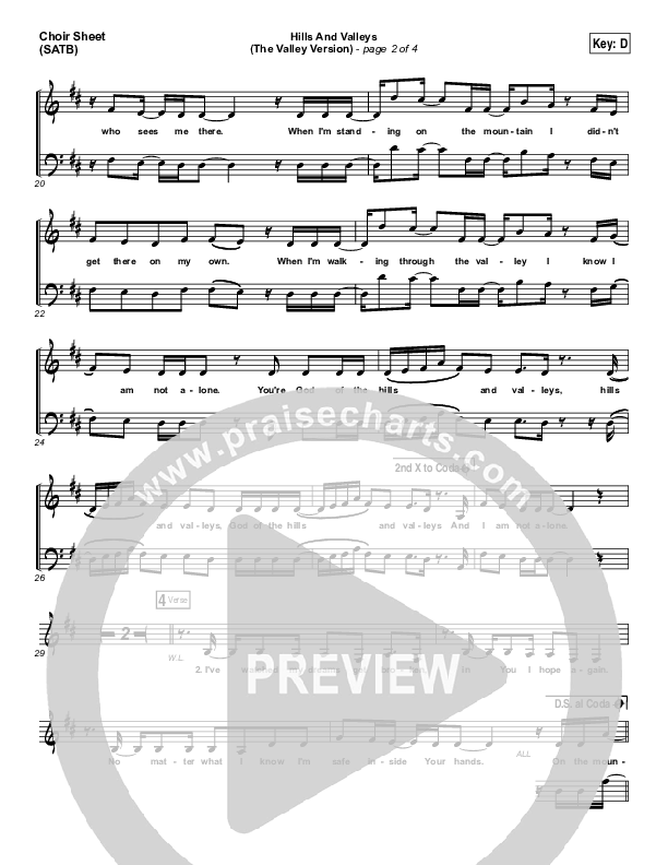 Hills And Valleys (The Valleys Version) Choir Sheet (SATB) (Tauren Wells)
