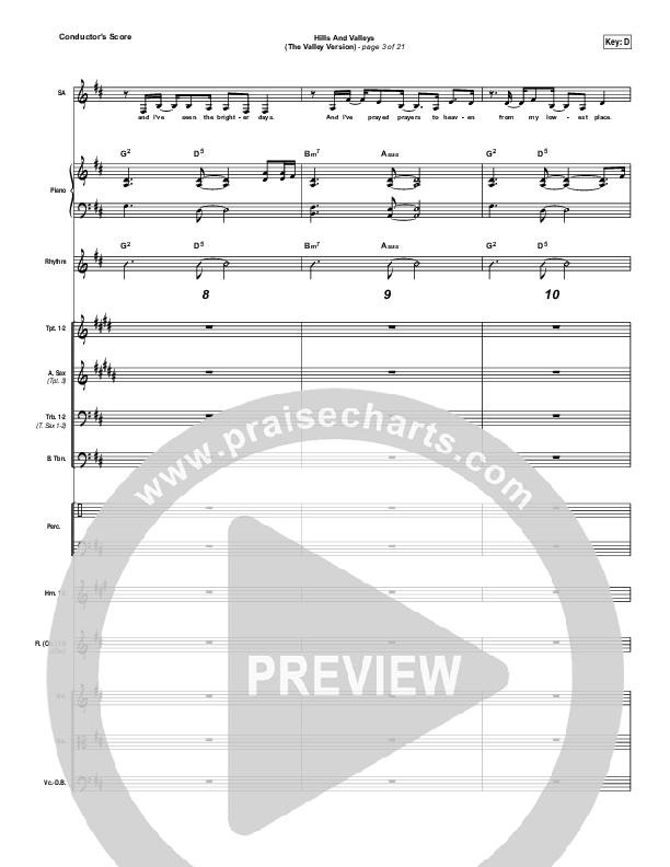 Hills And Valleys (The Valleys Version) Conductor's Score (Tauren Wells)