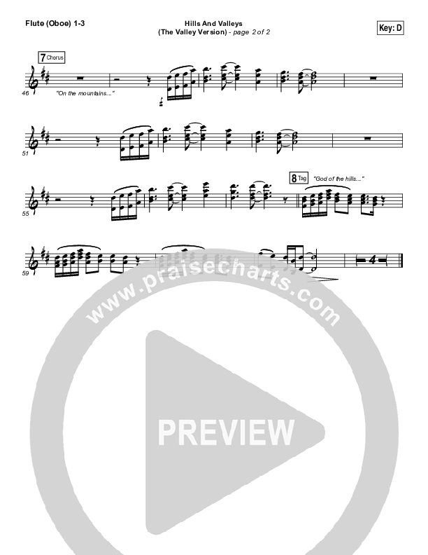Hills And Valleys (The Valleys Version) Flute/Oboe 1/2/3 (Tauren Wells)