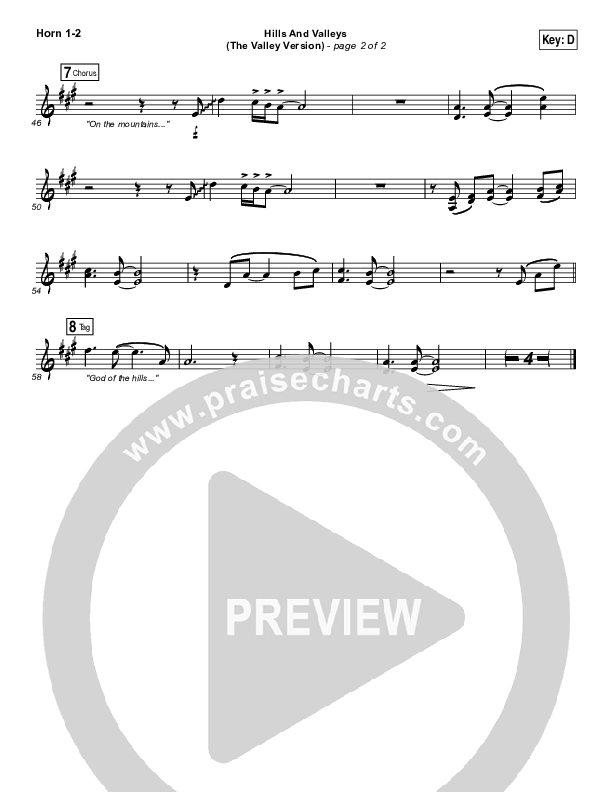 Hills And Valleys (The Valleys Version) French Horn 1/2 (Tauren Wells)