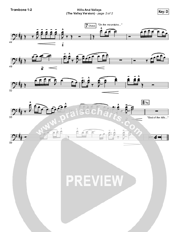 Hills And Valleys (The Valleys Version) Trombone 1/2 (Tauren Wells)
