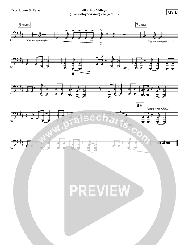 Hills And Valleys (The Valleys Version) Trombone 3/Tuba (Tauren Wells)