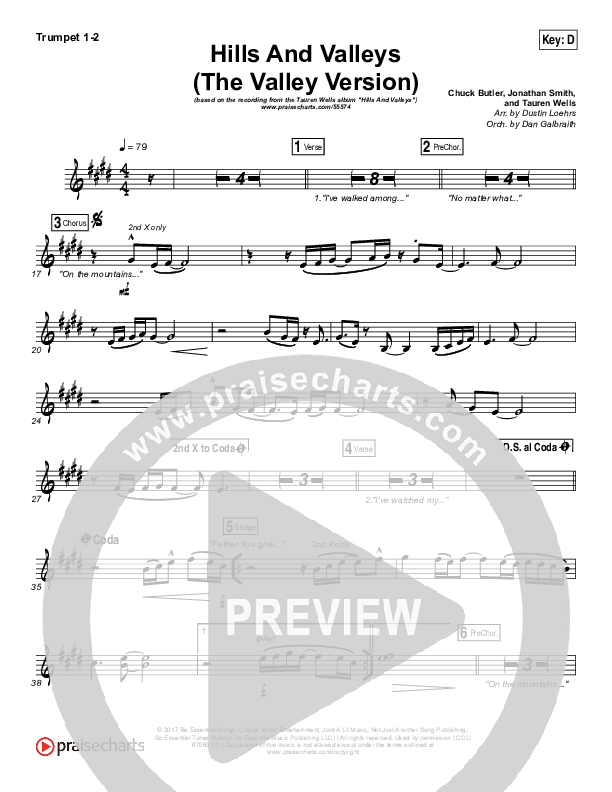 Hills And Valleys (The Valleys Version) Trumpet 1,2 (Tauren Wells)