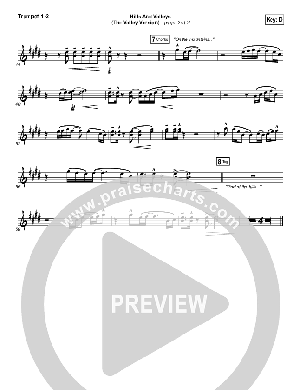 Hills And Valleys (The Valleys Version) Trumpet 1,2 (Tauren Wells)