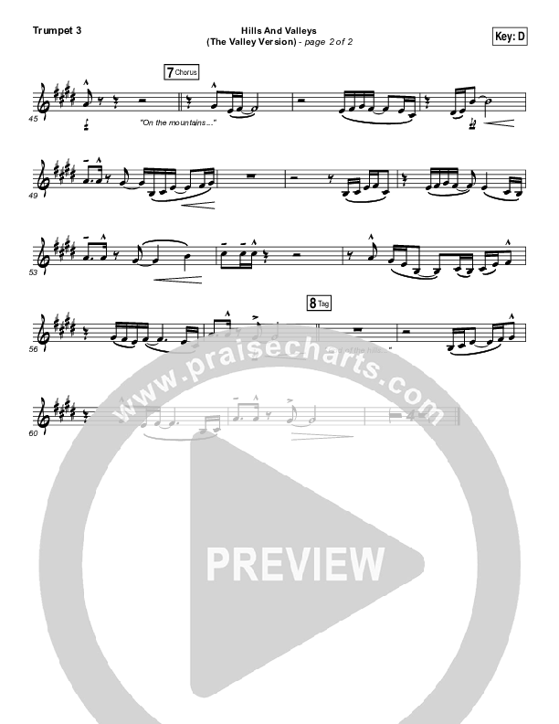 Hills And Valleys (The Valleys Version) Trumpet 3 (Tauren Wells)