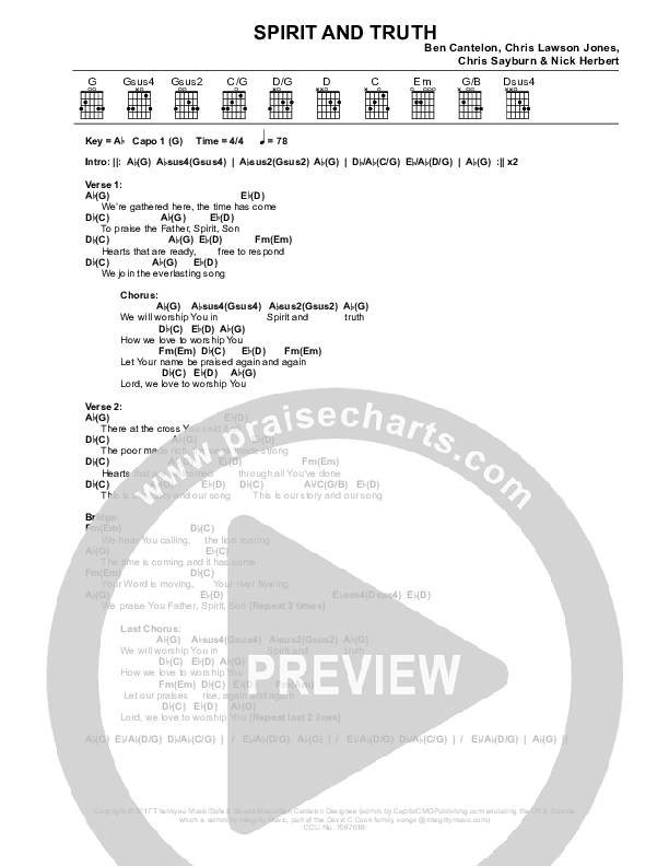Spirit And Truth Chord Chart (Chris Sayburn)