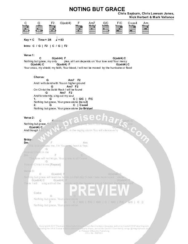 Nothing But Grace Chords & Lyrics (Chris Sayburn)